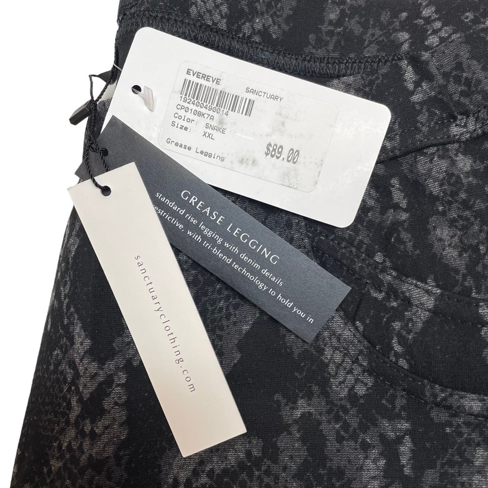 Sanctuary Grease Leggings Black Grey Snake Print Size XXL New - Picture 2 of 8